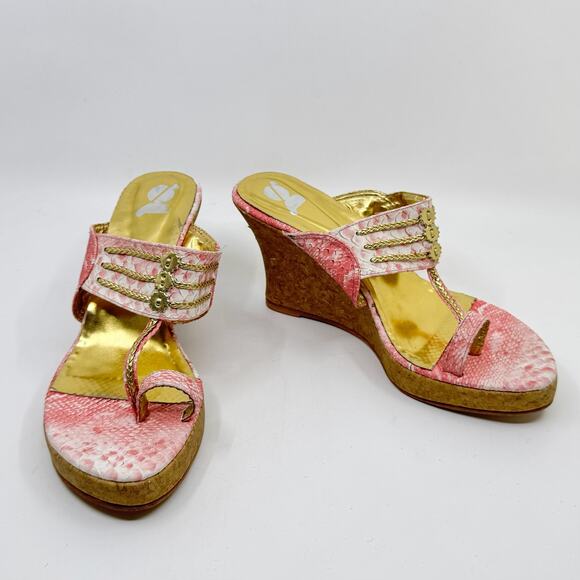 GOSSIP Pink/Gold Indian Kolhapuri Chappal Platform Wedges - Picture 1 of 8